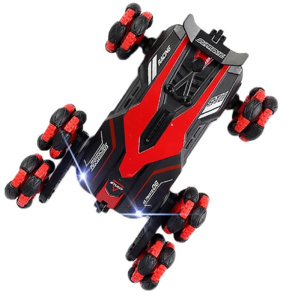 Catzon 6WD Drift Stunt RC Cars 360 Rotating with LED Light for Xmas Gifts Red