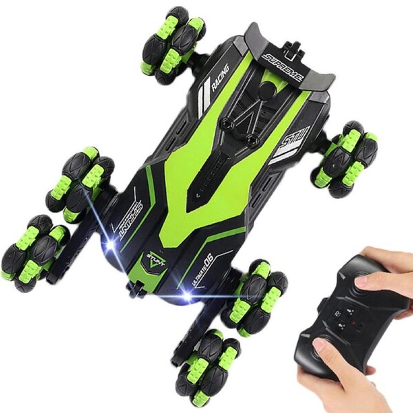 Catzon 6WD Drift Stunt RC Cars 360 Rotating with LED Light for Xmas Gifts Green