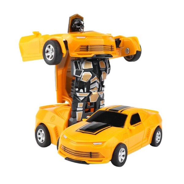 Catzon Inertial Pull Back Car Transforming Toy for 2-7 Years Old Kids Birthday Gift Yellow