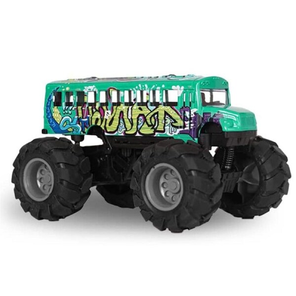 Catzon Monster School Bus 1/43 Scale Die Cast Metal Model Pullback Toy-Graffiti Green