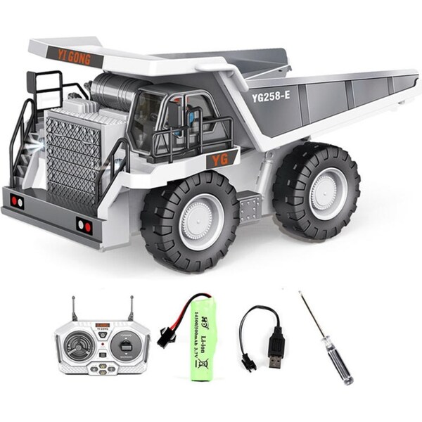 Catzon 2.4Ghz RC Dump Truck Toy 1/24 with Metal Bed/Light/Music for Age 8+-White