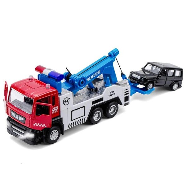 Catzon Pull Back Tow Truck with Lights and Sound Miniature Carrier for Kids