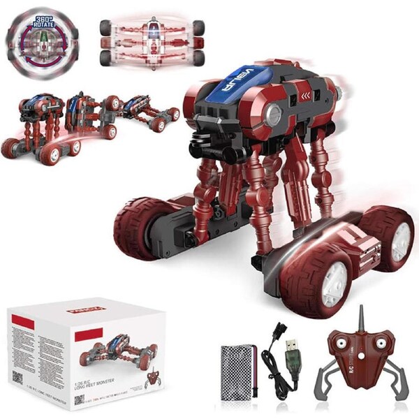 Catzon 4WD Remote Control Car with LED Double Sided 360 Flips for Kids-Red