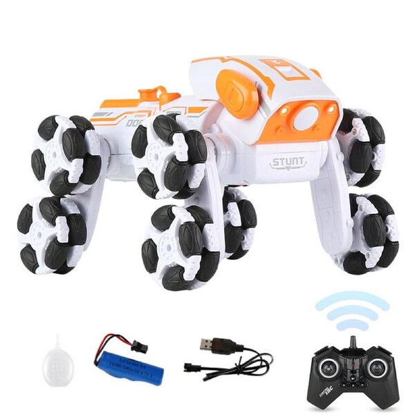 Catzon 8WD Stunt RC Car 360 Rotation with Spray and Cool LED Lights for Kids-Orange