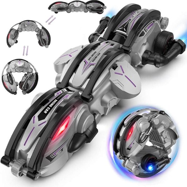 Catzon Remote Control Stunt Snake Car 360 Roll with LED Lights for Boys-Black