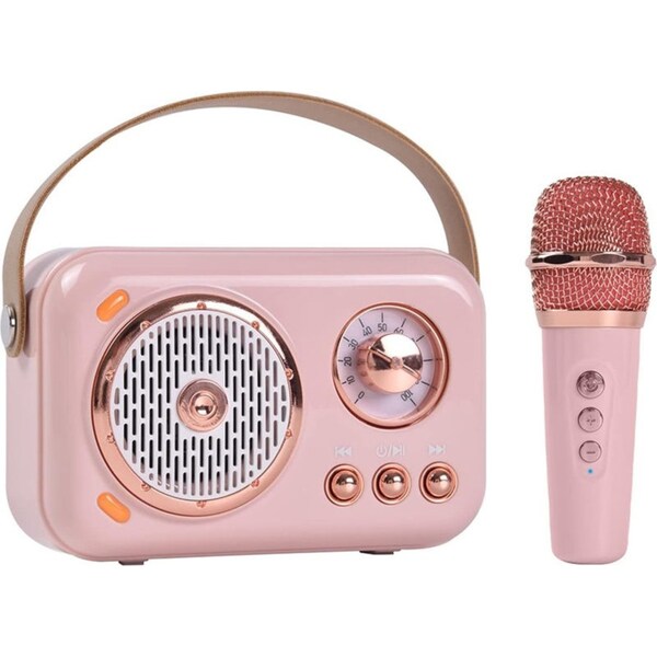 Catzon B152 Retro Karaoke Machine Portable Bluetooth Speaker Wireless Microphone Gifts Toys for Family Home Party Microphone-Pink