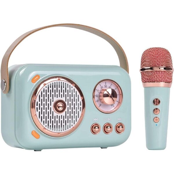 Catzon B152 Retro Karaoke Machine Portable Bluetooth Speaker Wireless Microphone Gifts Toys for Family Home Party Microphone-Blue