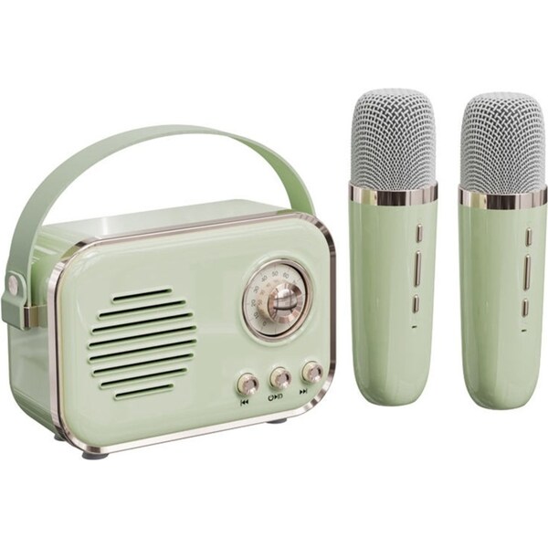 Catzon P33 Retro Karaoke Machine with 2 Wireless Microphones Portable Small Karaoke Set Toys for Kids and Adults-Green