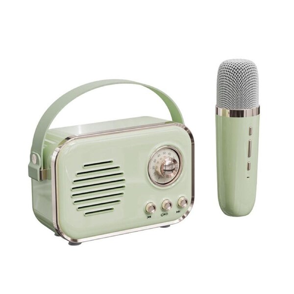Catzon P33 Retro Karaoke Machine with 1 Wireless Microphones Portable Small Karaoke Set Toys for Kids and Adults-Green