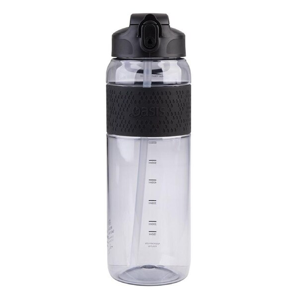Oasis Tritan Sports Bottle with Sipper and Straw 1 Litre - Carbon Black