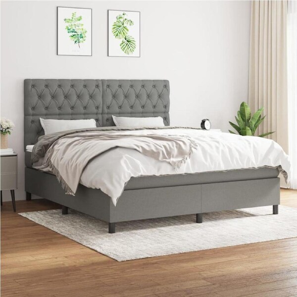 Box Spring Bed with Mattress Dark Grey 153x203 cm Queen Size Fabric vidaXL