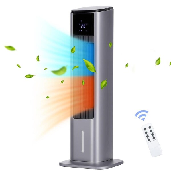 ADVWIN 2 in 1 Cooler & Heater, 3.5L Air Conditioner Fan with 2 Ice Box, 3 Wind Speeds, 65W Fan, 2200W Heater with Tip-Over and Overheat Protection, Grey