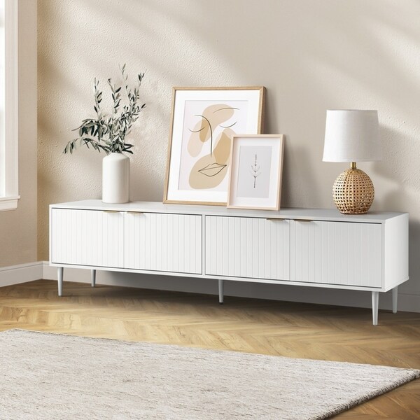 Oikiture TV Cabinet Entertainment Unit Stand Storage Four Door 180cm White
