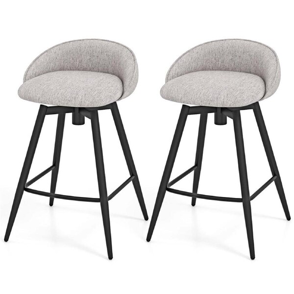 Costway 63cm Upholstered Bar Stools Set 2x Counter Height Swivel Barstools w/Footrest Kitchen Dining Chairs