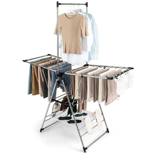 Costway Clothes Drying Rack Stainless Steel Gullwing Style Dryer 6 Adjustable Height Laundry Stand