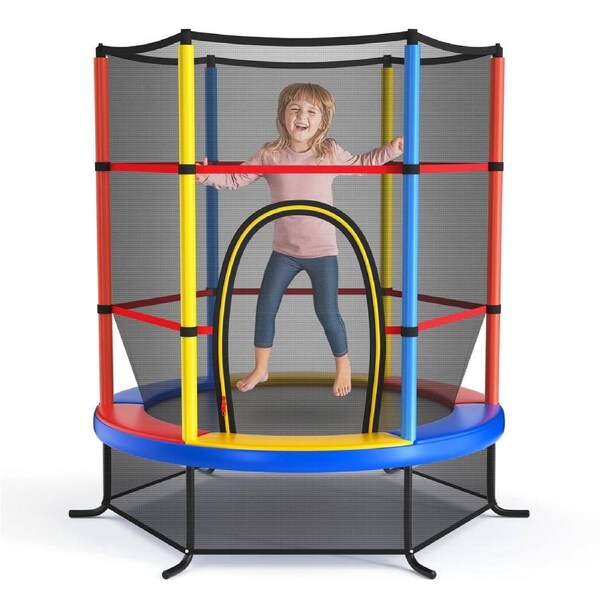 Babyjoy Kids Mini Trampoline Indoor Outdoor Jumping Mat w/Enclosure Net Recreational Round Trampoline
