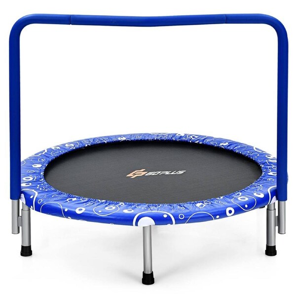 Babyjoy Kids Folding Mini Trampoline Safety Padded Rebounder w/Foamed Handle Jump Sports Trampoline Blue