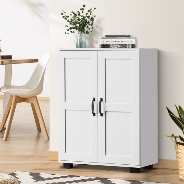 Oikiture Storage Cabinet Bathroom Buffet Sideboard 2 Door Cupboard Hallway Kitchen Bedroom Furniture White