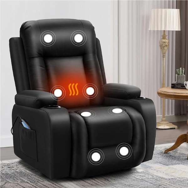 1x ALFORDSON Recliner Chair Heated Massage Armchair Lounge Sofa Leather Black