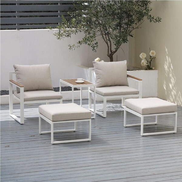 Sunbury 5-Piece White Outdoor Armchair Furniture Sofa Set with Stools & Table