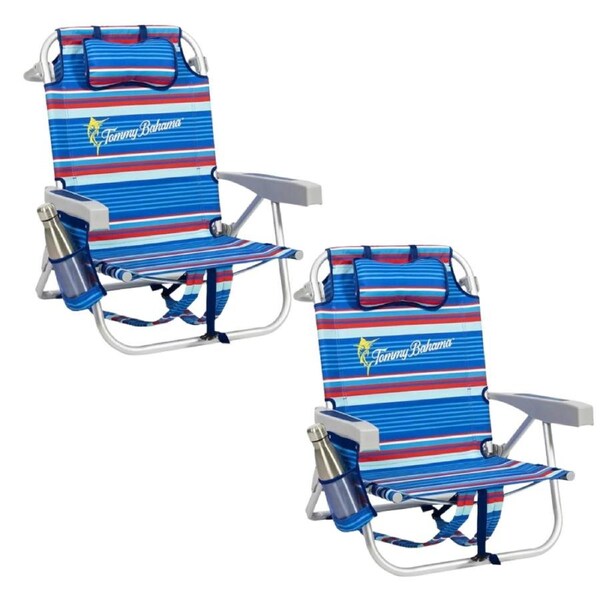 Tommy Bahama Beach Chairs 2 Pack Portable Recliner Backpack Chair Seat Outdoor U