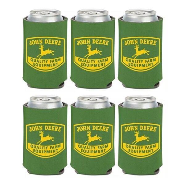 John Deere Can Cooler / Stubbie Holder 12oz Green Retro Farm Logo Set of 6
