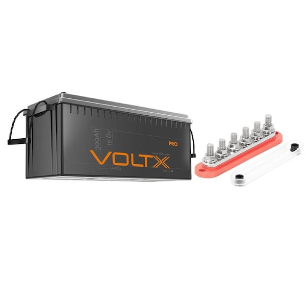 VoltX 12V 300Ah Lithium Battery + 6 GANG 300A BusBar Red