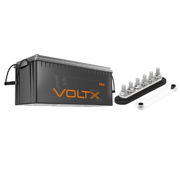 VoltX 12V 300Ah Lithium Battery + 6 GANG 300A BusBar Black