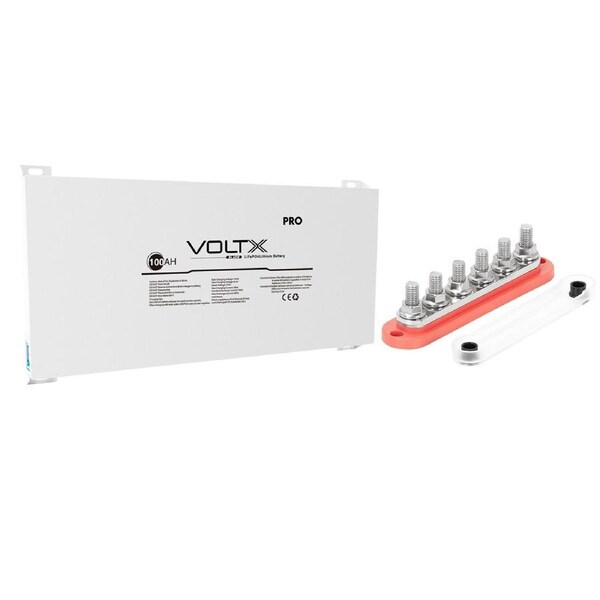 VoltX Blade 12V 100Ah Lithium Battery + 6 GANG 300A BusBar Red