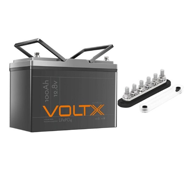 VoltX 12V 100Ah Lithium Battery + 6 GANG 300A BusBar Black
