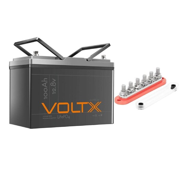 VoltX 12V 100Ah Lithium Battery + 6 GANG 300A BusBar Red
