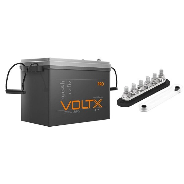 VoltX 12V 190Ah Lithium Battery + 6 GANG 300A BusBar Black