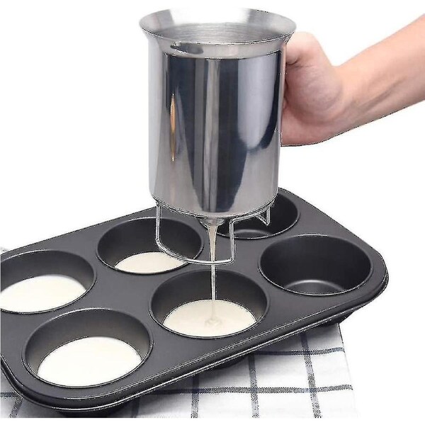 Pancake Batter Dispenser, 900ml Stainless Steel Pourer Handheld Making Crepes Cupcake Waffle Cake Maker