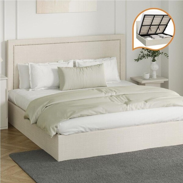 Oikiture Bed Frame King Size Gas Lift Base with Storage ADI