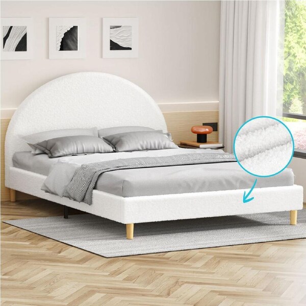 ALFORDSON Bed Frame Queen Size Mattress Base Platform White Boucle CALLA