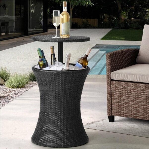 Livsip Rattan Cooler Ice Bucket Table Bar Outdoor Patio Pool Storage Party Black
