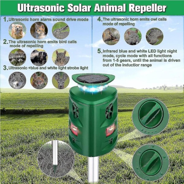 JOYBUY Outdoor Cat Repeller, 360 Solar Ultrasonic Animal Repellent With Motion Sensor & Led Flashing Light, Cat Scarer 5 Modes Adjustable Waterproof Dog Rabb