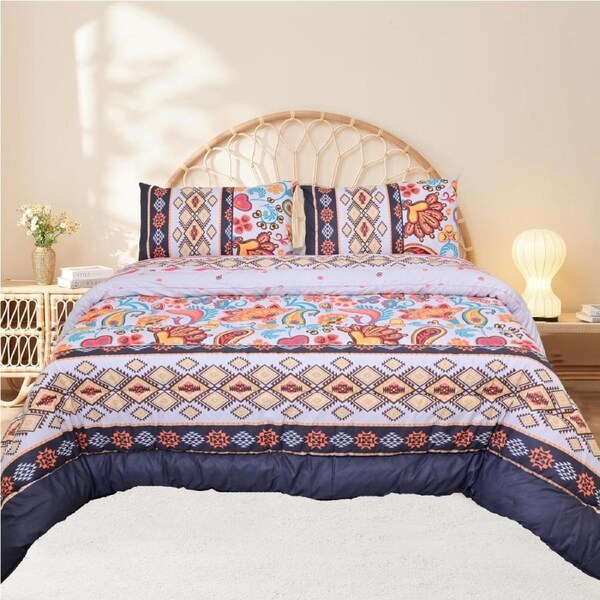 Queen Cotton Comforter Set with 2 Pillow Cases Duvet Quilt Bedspread in Morocco