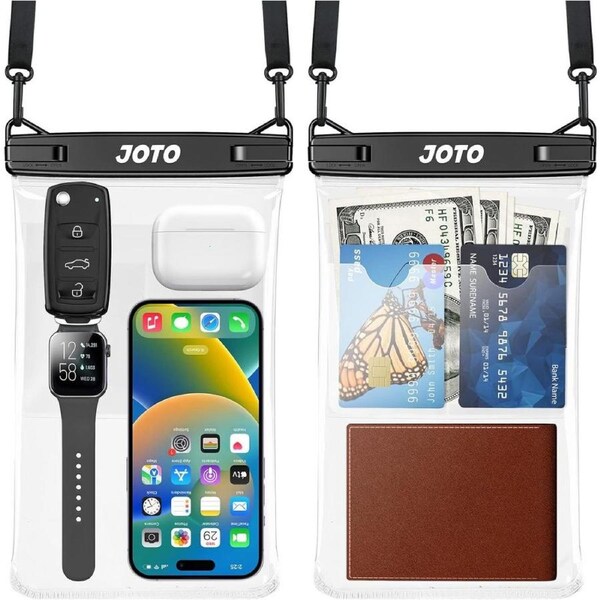 JOTO 2 Pack Large Waterproof Phone Pouch Bag, IPX8 Big Underwater Dry Bag with Lanyard for iPhone 15 14 Pro Max, Galaxy S24 S23 Ultra, Airpods Cash Credit Card, Beach Essentials