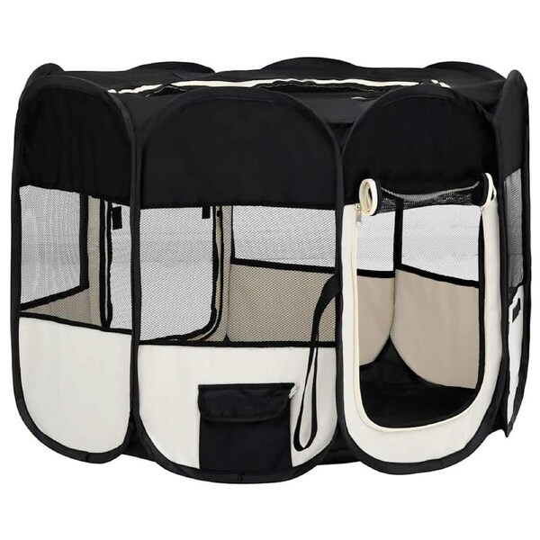 Foldable Dog Playpen with Carrying Bag Black 90x90x58 cm
