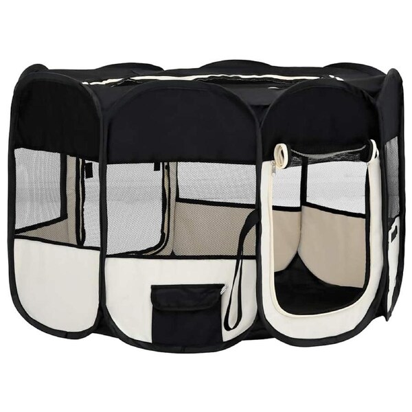 Foldable Dog Playpen with Carrying Bag Black 125x125x61 cm