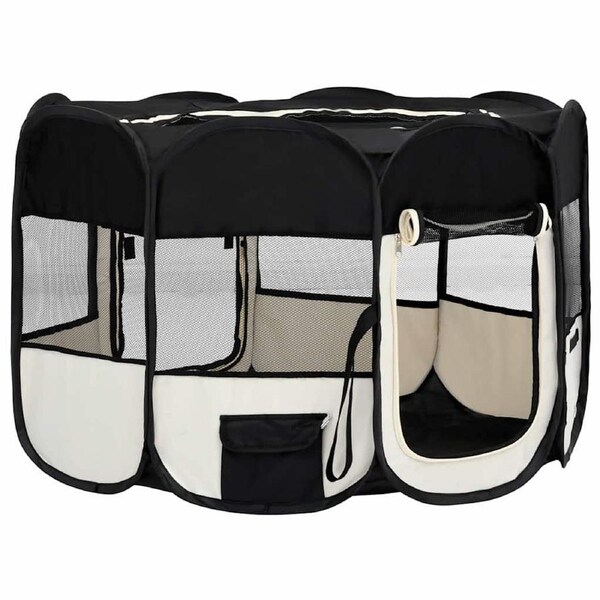 Foldable Dog Playpen with Carrying Bag Black 110x110x58 cm