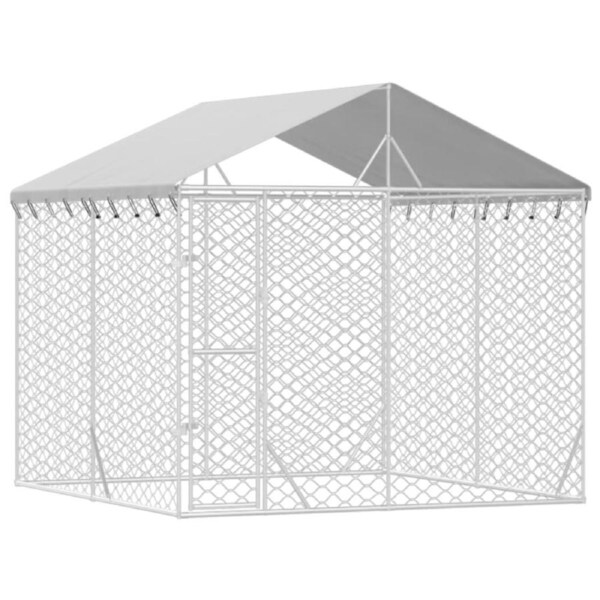 Outdoor Dog Kennel with Roof Silver 3x3x2.5 m