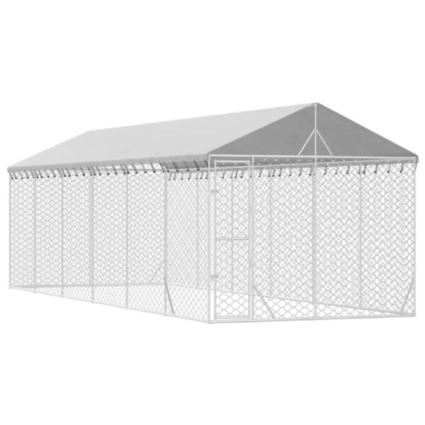 Outdoor Dog Kennel with Roof Silver 3x9x2.5 m