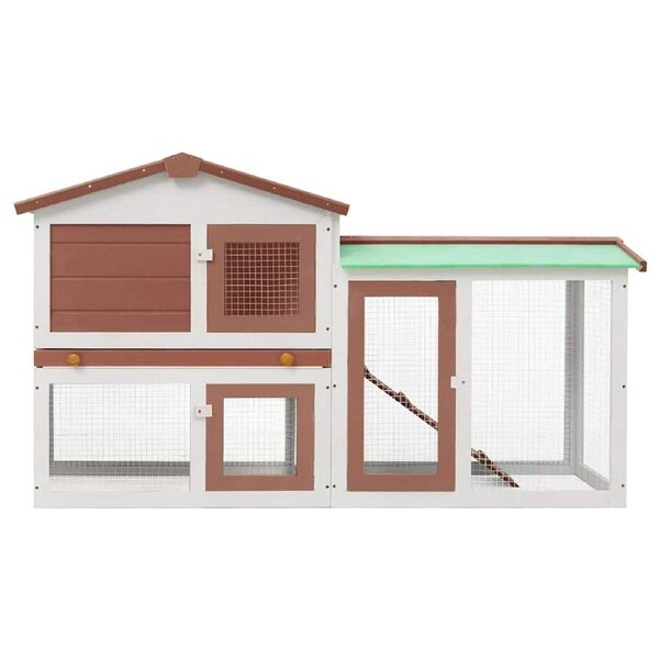 Outdoor Large Rabbit Hutch Brown and White 145x45x84 cm