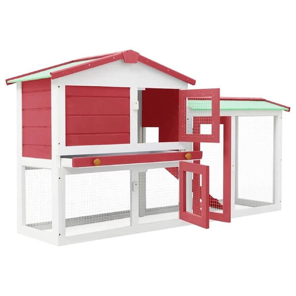 Outdoor Large Rabbit Hutch Red and White 145x45x84 cm