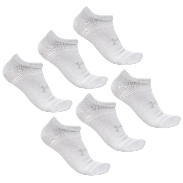 Under Armour Men's Essential No Show 6 Pack Socks White/White/Halo Gray Size L (M8.5-13)