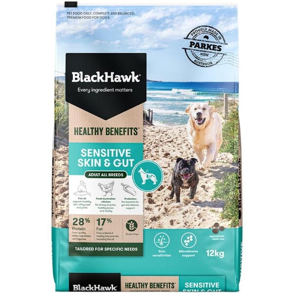 Black Hawk Healthy Benefits Sensitive Skin And Gut Dry Dog Food 12kg