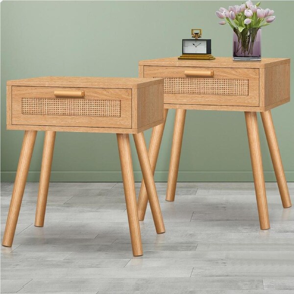 ALFORDSON 2x Bedside Table Nightstand Rattan Oak