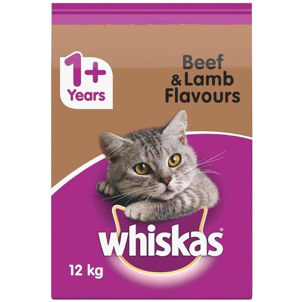 Whiskas Adult 1 Plus Year Beef & Lamb Dry Cat Food 12kg